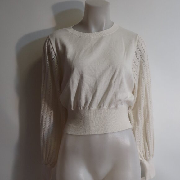 Womens Crush. White Pointelle Cotton Silk Cashmere Pullover Sweater 1 US/S - Picture 1 of 10